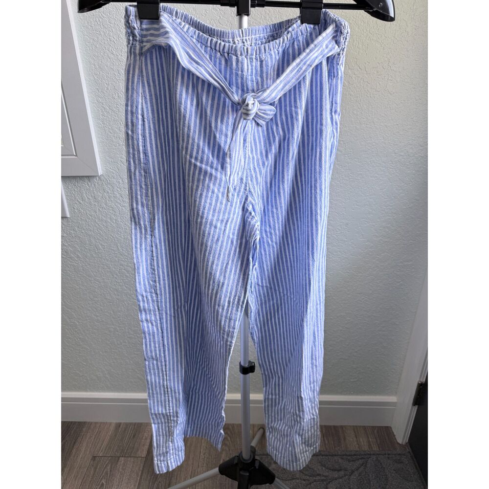 Beach Lunch Lounge Linen Cotton Blend Beachy Nautical Tie Waist Wide Leg Pants M - Picture 2 of 5
